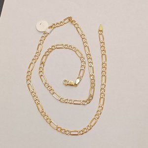 14kt real gold figaro daimond cut chain 20 inches